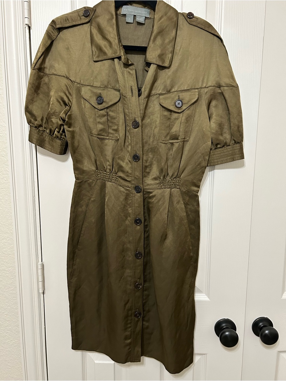 Proenza Schouler Olive Army Green 2007 RTW Short-Sleeve Trench Shirt Dress size4